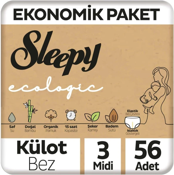 Ecologic Ekonomik Paket Külot Bez 3 Numara Midi 56 Adet