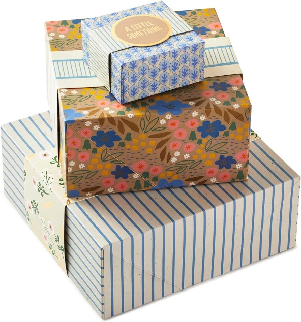 Hediye kutuları, sargı bantları, doğum günleri, gelin duşları, anneler günü, en iyi arkadaşlar için çeşitli boyutlarda (3'lü paket: sevimli çiçekler ve çizgili)