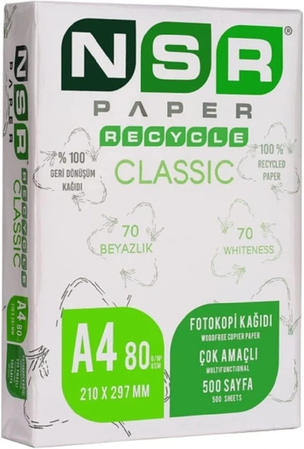PAPER Classic Geri Dönüştürülmüş A4 Fotokopi Kağıdı 80 Gr - Ürün Rengi%70 Beyazdır