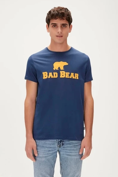 Bad Bear Tee T-Shirt Indigo Mavi Logo Baskılı Erkek Tişört