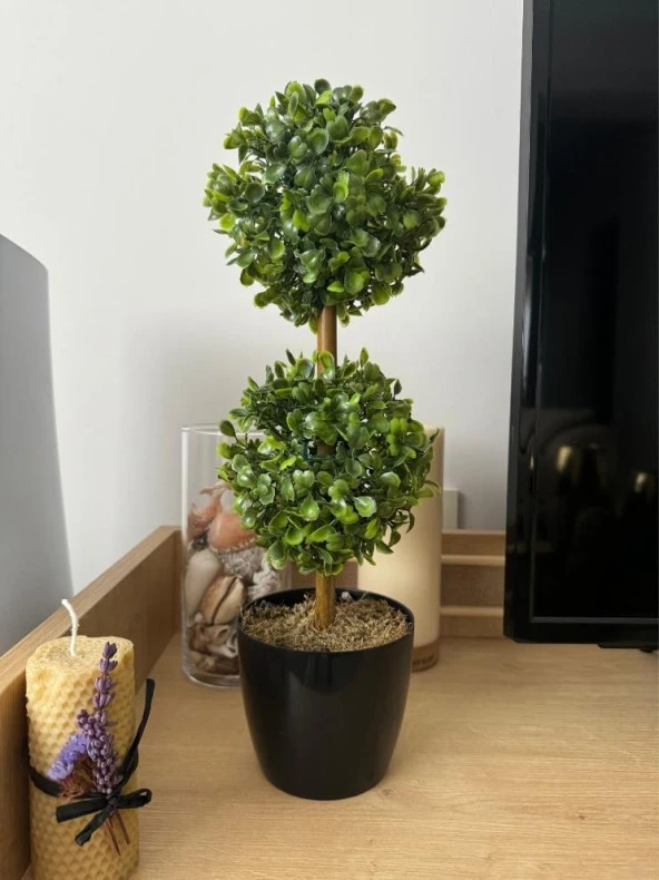 Nettenevime Yapay Ağaç Şimşir Top 2 Toplu 12x40cm Siyah Saksıda - Resim 4