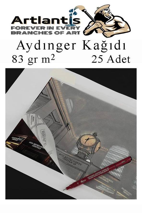 Aydınger Kağıdı A4 83 gr 25'li 1 Paket Eskiz Kağıdı Lineplus Asetat Kalemi S 0.3 Siyah Kırmızı Mavi - 3
