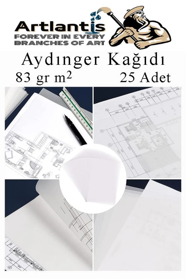 Aydınger Kağıdı A3 83 gr 25'li 1 Paket Eskiz Kağıdı Lineplus Asetat Kalemi S 0.3 Siyah Kırmızı Mavi - 4
