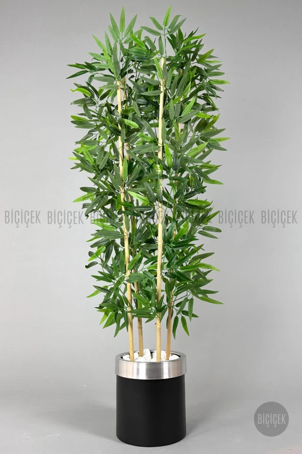 BİÇİÇEK   Yapay bambu ağacı 140cm siyah gümüş metal saksıda - Resim 5