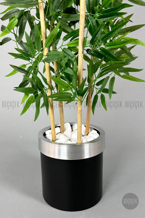 BİÇİÇEK   Yapay bambu ağacı 140cm siyah gümüş metal saksıda - Resim 6