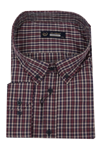 Büyük Beden Erkek Gömlek Uzun Kol Ekose Bordo