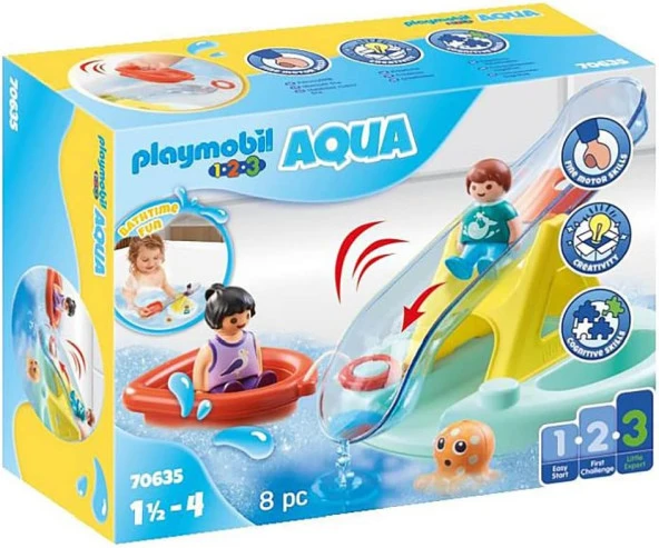 1.2.3 Aqua 70635 Su Kaydırağı ile Banyo Adası, Yeni yürümeye başlayan çocuklar için yüzen küvet oyuncak, 1.5 ila 4 yaş arası çocuklar için ilk oyuncak