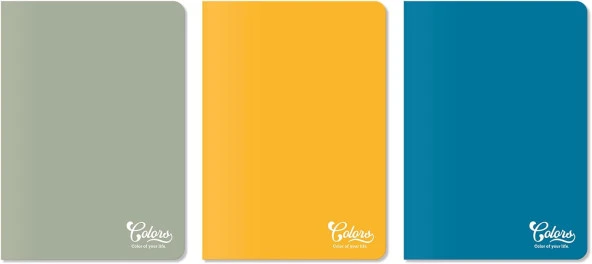 Colors Ofis Serisi, A5 60 Yaprak Çizgisiz Karton Kapaklı Defter 3'lü Paket, Mavi, Gri, Sarı