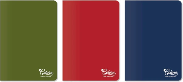 Colors Ofis Serisi, A4 60 Yaprak Çizgili Karton Kapaklı Defter 3'lü Paket, Kırmızı, Mavi, Yeşil