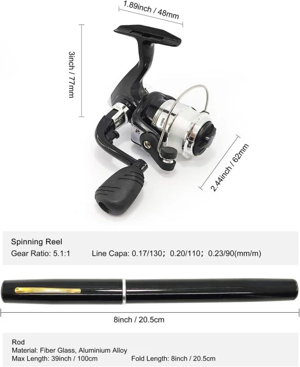 Valkyrie 1 Metre Teleskopik 5.1.1 Mini Cep Olta Seti Kalem Spin Kamış Olta - 5