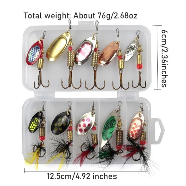 Valkyrie 10 Adet Kutulu Fly Spinner Bait Yem Zoka Seti Döner Tip Tatlı Tuzlu Sinek Olta - 6