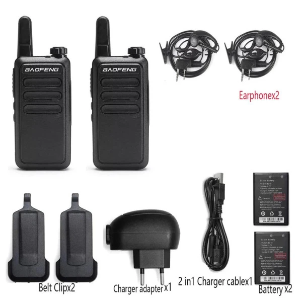 Valkyrie Baofeng 2 Adet BF-R5 El Telsizi Seti - Çift Kulaklık 2li Set Lisanssız Şarjlı 16 Kanal Vox Telsiz Seti - 2