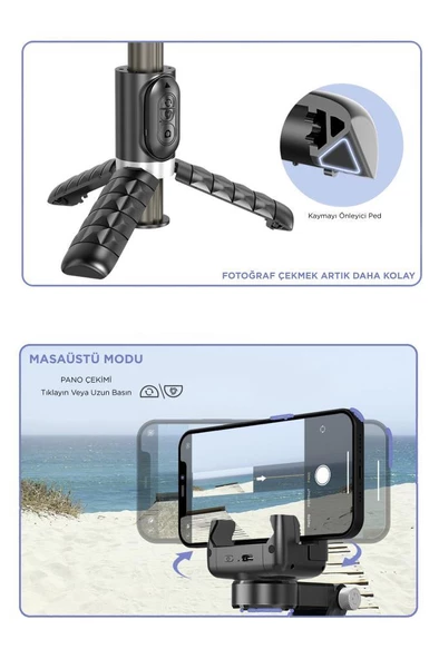 Q18 Siyah Gimball Led Işıklı Kumandalı Çok Amaçlı Tripod Selfie Çubuğu - 5