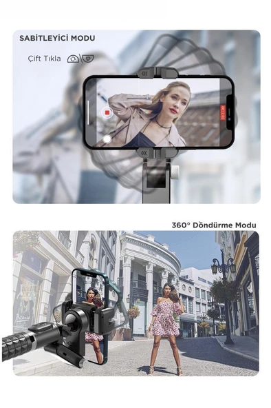 Q18 Siyah Gimball Led Işıklı Kumandalı Çok Amaçlı Tripod Selfie Çubuğu - 6