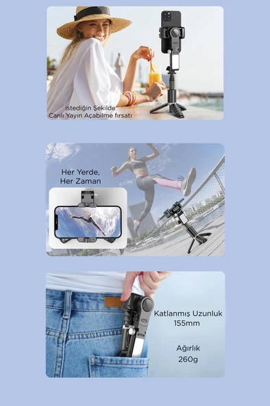 Q18 Siyah Gimball Led Işıklı Kumandalı Çok Amaçlı Tripod Selfie Çubuğu - 3