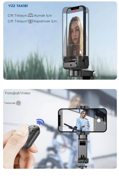 Q18 Siyah Gimball Led Işıklı Kumandalı Çok Amaçlı Tripod Selfie Çubuğu - 7