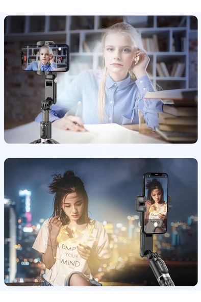 Q18 Siyah Gimball Led Işıklı Kumandalı Çok Amaçlı Tripod Selfie Çubuğu - 9
