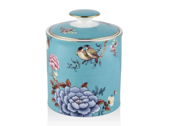 Lamedore Floral Blue Büyük Boy Kapaklı Kavanoz 12x16 cm 1LIN-CA013L