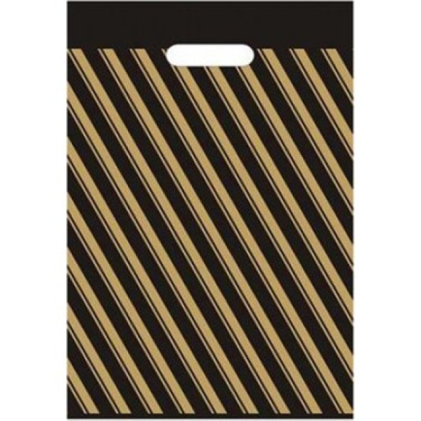 Mağaza Poşeti Çizgili Siyah Poşet (NO 4) 50'li Diagonal Takviyeli Poşet - 3