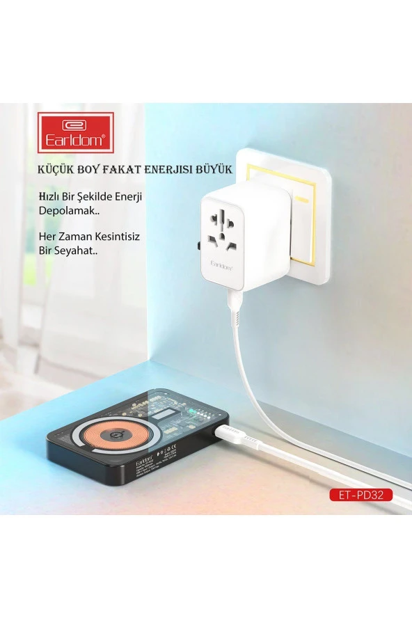 Earldom PD32 5.000 mAh 22.5W Kablosuz Şarjlı Standlı PD Hızlı Şarj Powerbank - 3
