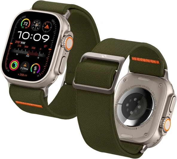 Apple Watch 49mm Ultra 2/1 / 45mm/44mm/42mm (Seri 9/8/SE2/7/6/SE/5/4/3/2/1 ile Uyumlu) Kayış Kordon Band Lite Fit Ultra Khaki - AMP05985
