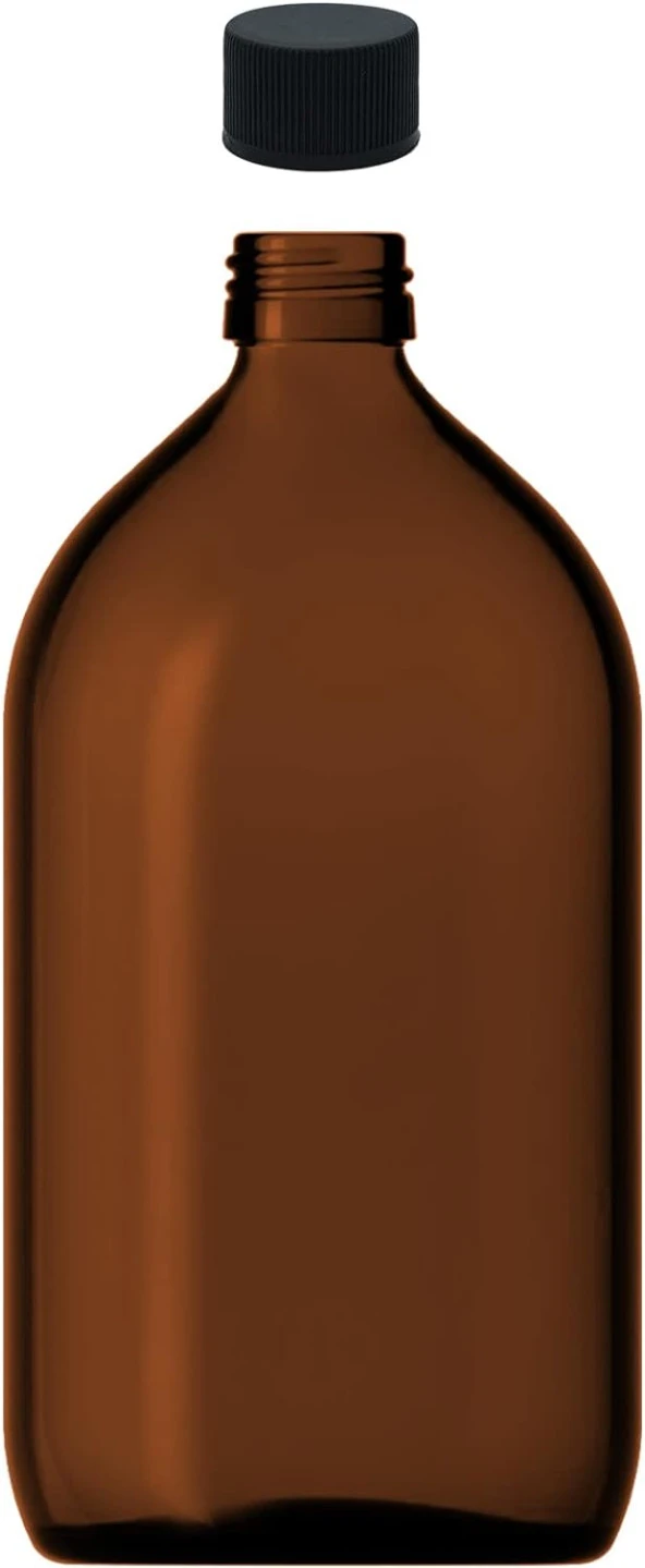 1000 ml Amber Ecza Siyah Kapaklı Boş Cam Şişe Ecza Şişesi (1)