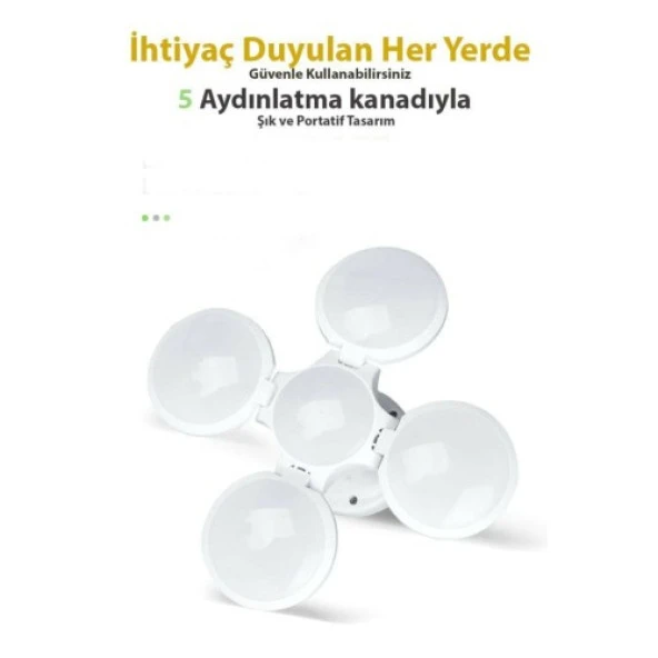 Solar Güneş Enerji Ve Usb Sarjlı 5 Kanatlı Bahçe Aydınlatma Led Askılı Pratik Kamp Lamba - 2
