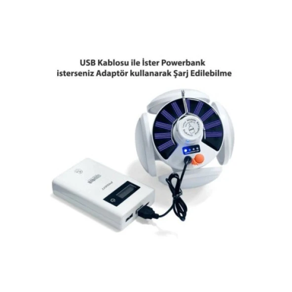 Solar Güneş Enerji Ve Usb Sarjlı 5 Kanatlı Bahçe Aydınlatma Led Askılı Pratik Kamp Lamba - 3