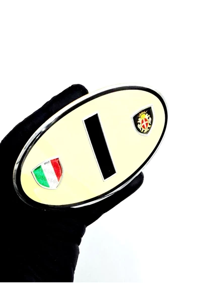 Etiketçilere Özel Armalar Oval IHarf (ITALY) İtalya Bayraklı Krem Alüminyum Sticker Arma