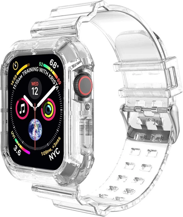 Apple Watch Series 9 45mm için Kordon Transparent Clear Band