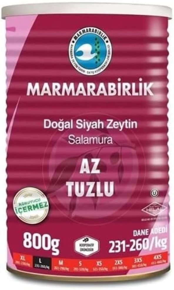 Az Tuzlu Salamura Siyah Zeytin Teneke (L) 800 Gr