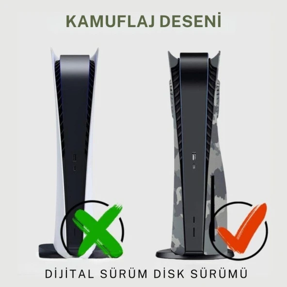 Cosmostech PS5 Dijital Sürüm Uyumlu - Army Kamuflaj Desenli Konsol Faceplate Shell Covers Kapakları - Resim 8