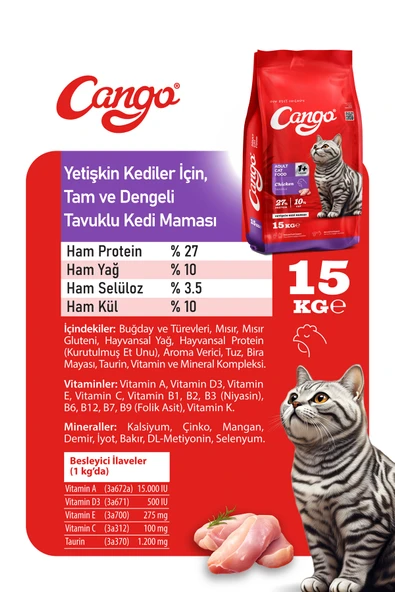 Cango Yetişkin Kedi Maması Tavuk Etli 15Kg - 4