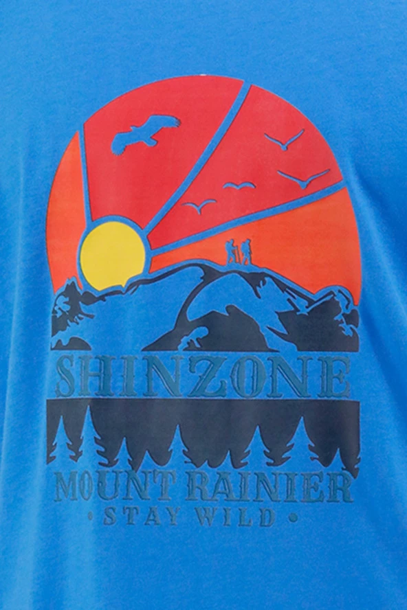 Erkek Bisiklet Yaka Standart Fit Göğüs Baskılı Royal Mavi T-Shirt - Resim 2