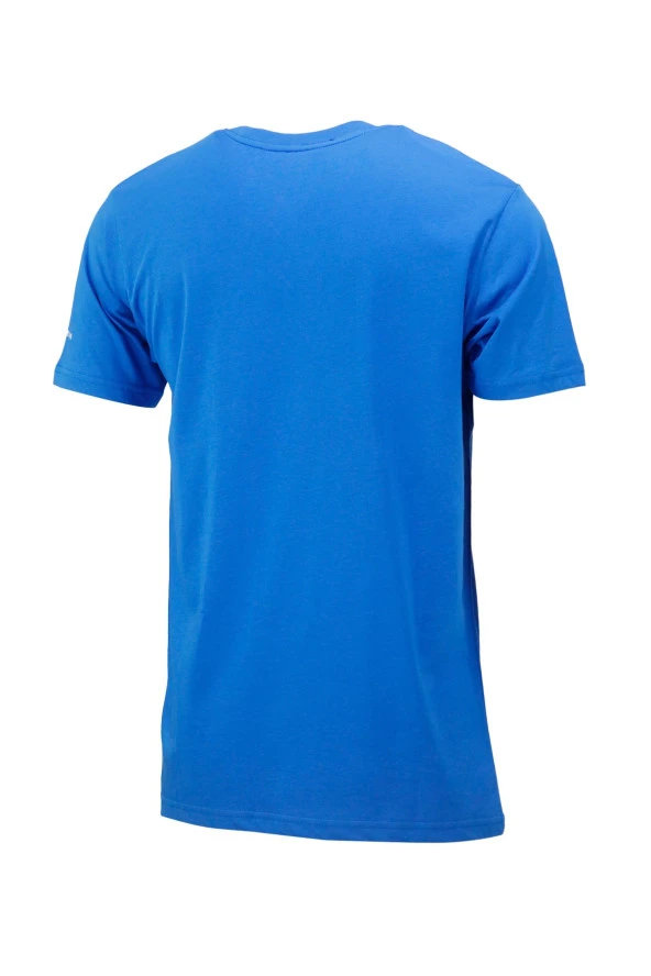 Erkek Bisiklet Yaka Standart Fit Göğüs Baskılı Royal Mavi T-Shirt - Resim 4