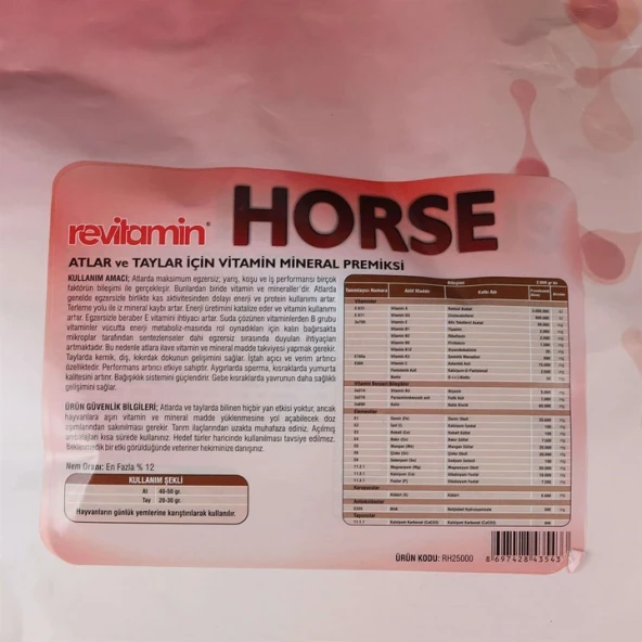 Revitamin Horse Atlar için Vitamin ve Mineral Takviyeli Hayvan Yem Katkısı 10 Kg - 3