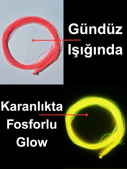 eagenset Kırmızı Fosforlu Karanlıkta Parlayan, Glow / Luminous Ultraviyole (UV) Neon Poşet Çapari Simi, Jig Yapım Malzemesi - 1
