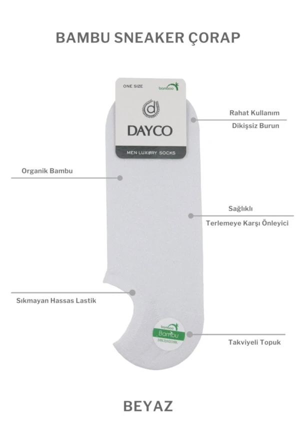 Bambu Dikişsiz Erkek Sneakers Görünmez Spor Beyaz Çorap - 2