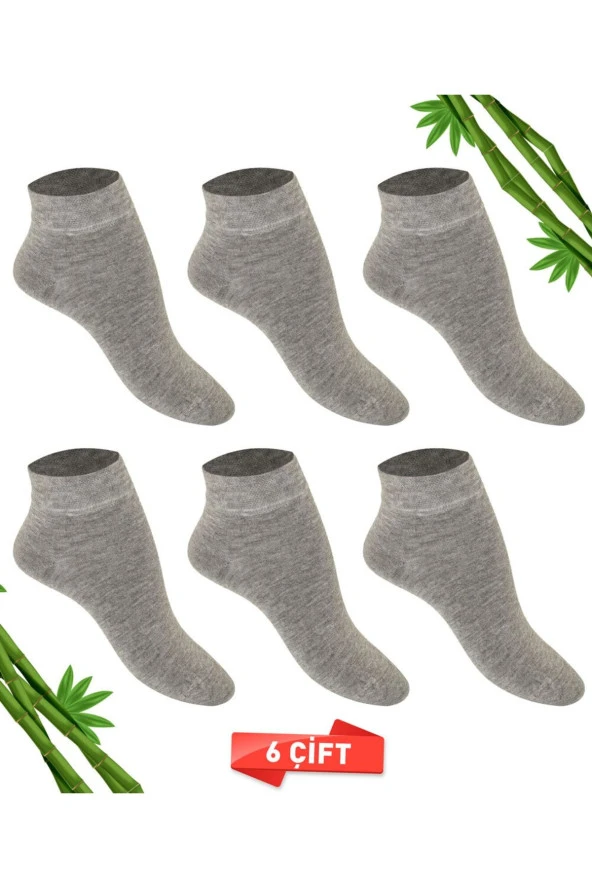 Premium Dikişsiz Erkek Bambu Patik Çorap 6'lı Gri Melanj Set - 2