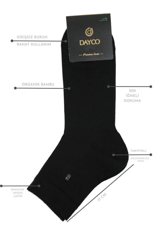 Premium Kışlık Siyah Renk Dikişsiz Erkek Bambu Yarım Konç Çorap 6'lı Set - 3