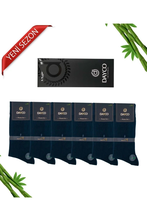Premium Dikişsiz Klasik Uzun Lacivert Yazlık Erkek Bambu Soket Çorap 6lı Hediyelik Kutulu Set - Resim 3