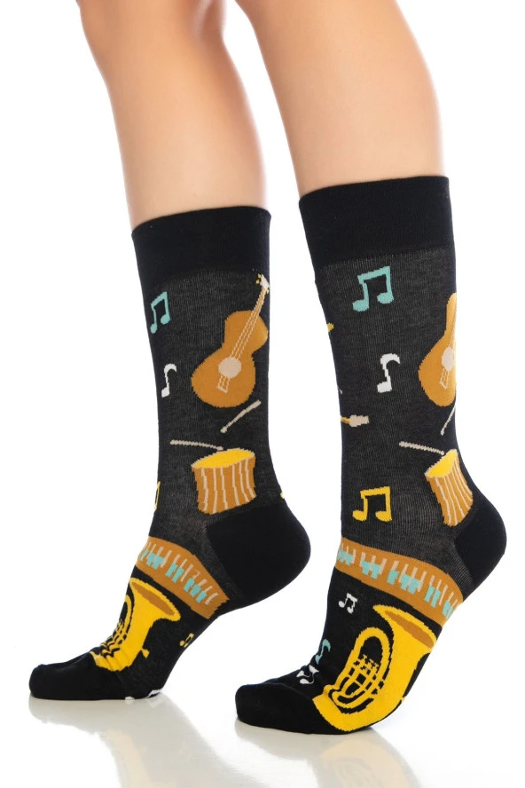 Unisex Müzik Desenli Renkli Soket Çorap - 2