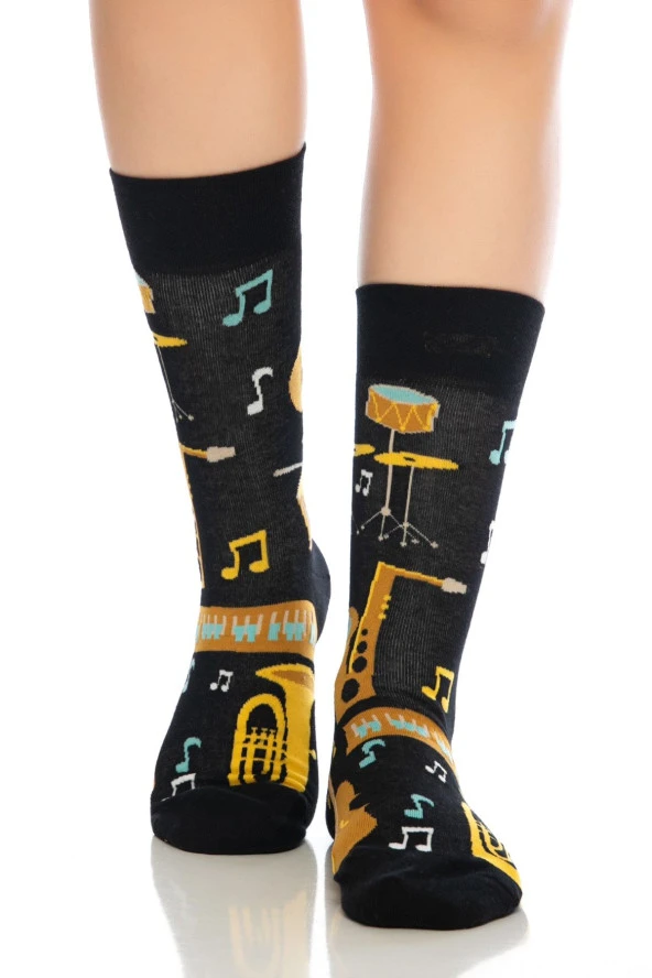 Unisex Müzik Desenli Renkli Soket Çorap - 3