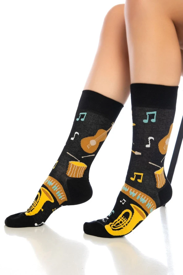 Unisex Müzik Desenli Renkli Soket Çorap - 5
