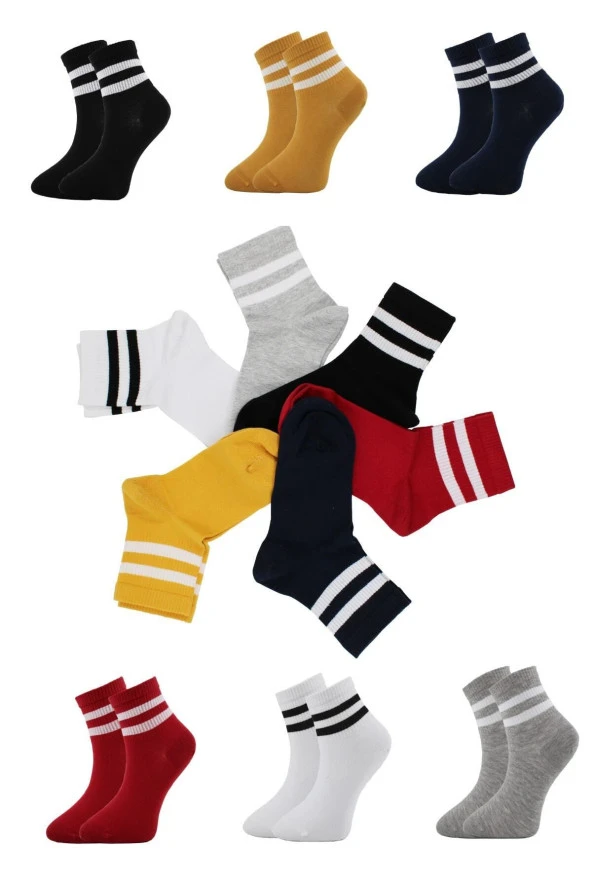 Renkli Tenis Çizgili Kadın Kolej Çorabı 6 Çift - 652-36-40 - 2