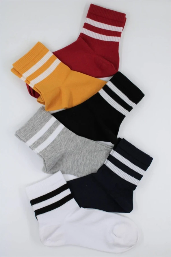 Renkli Tenis Çizgili Kadın Kolej Çorabı 6 Çift - 652-36-40 - 4