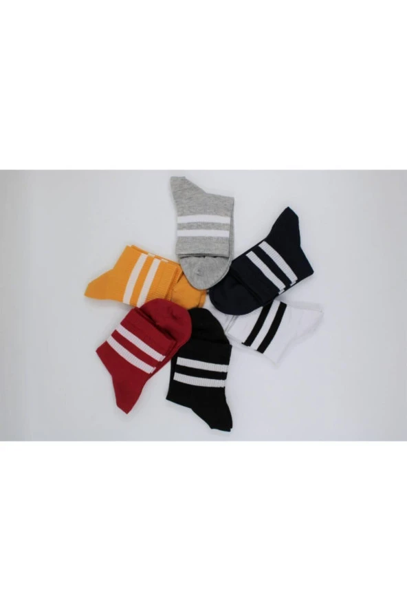 Renkli Tenis Çizgili Kadın Kolej Çorabı 6 Çift - 652-36-40 - 5