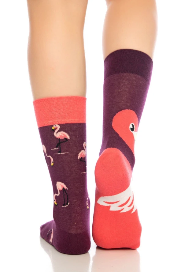 Unisex Bordo Flamingo Renkli Çorap - 4