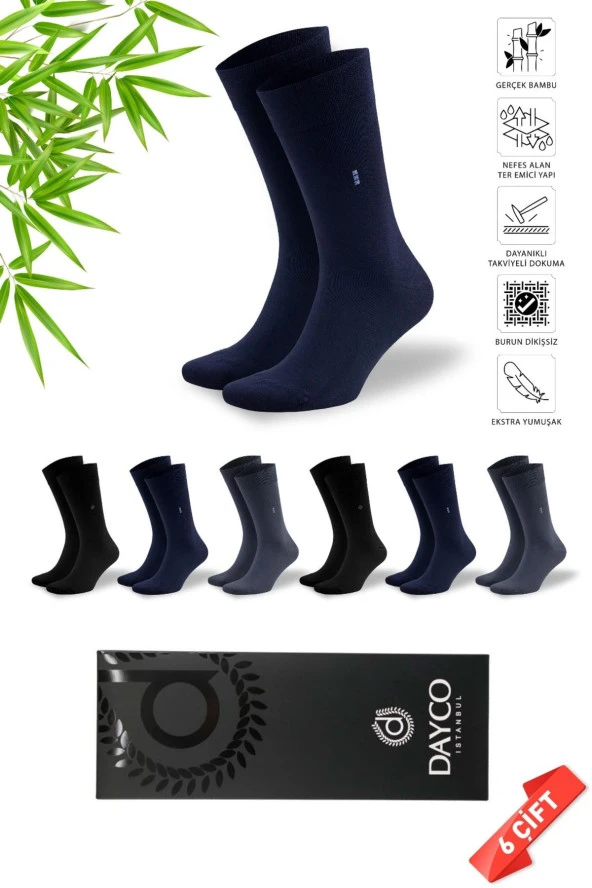 Premium Dikişsiz Klasik Uzun Yazlık Erkek Bambu Soket Çorap 6lı Hediyelik Kutulu Asorti Set