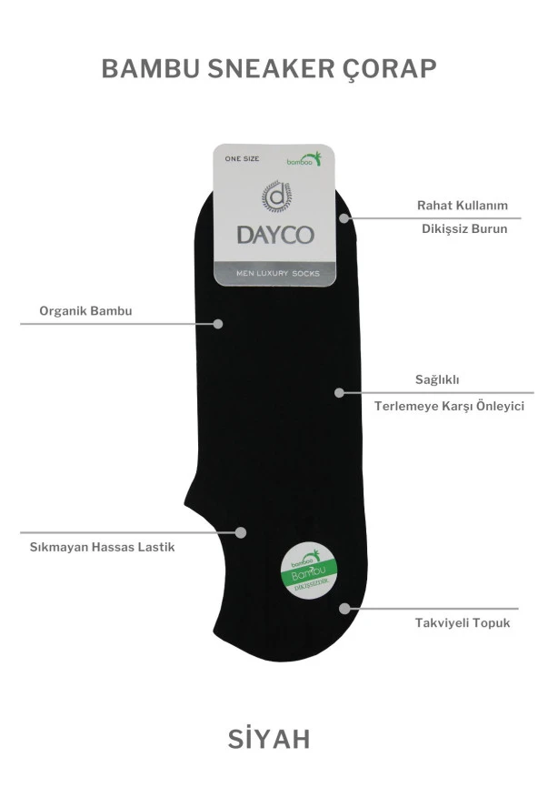 Bambu Erkek Sneakers Görünmez Spor Siyah Çorap - 2